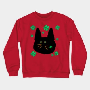 Fuzzy Cats Lucky Shamrock Black Cat Crewneck Sweatshirt